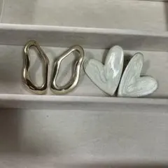 ゴールドオーバルとハート型ピアスセット　レトロピアス