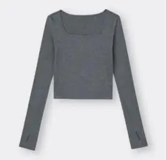 GU ストレッチリブクロップドT(12分袖)(ウォーム) XL グレー