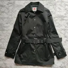 クレージュ21 トレンチコート Y2K ベルテッド ロゴ刻印 黒 M