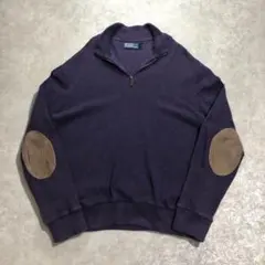00sラルフローレン エルボーパッチハーフジップニット XL ピマコットン 紫