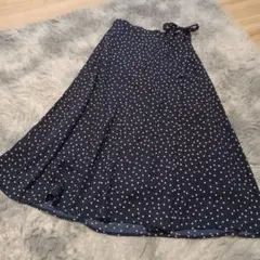 美品　ネイビー ドット柄 フレアスカート