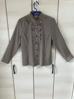 SAINT PATARA ブラウン地にドット柄 変わり織長袖シャツ　11号(M)