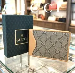 【希少未使用品】GUCCI グッチ 二つ折り財布 GG柄 キャンパス×レザー