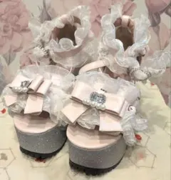 ♡Ank Rouge 厚底サンダル パール リボン フリル ピンク　Ｌsizeのサムネイル