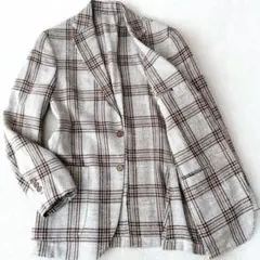 美品✨ビームスエフ　テーラードジャケット　チェック　シルク　リネン　三者混　48