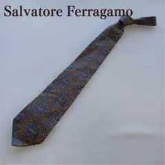 フェラガモ ネクタイ 青色 ガンチーニ柄 絹 高級感 ビジネス定番【n8968】