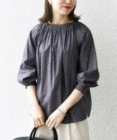 極美品✨　グレー❤️　シップスエニィ　手洗可　ドット ギャザー ブラウスのサムネイル