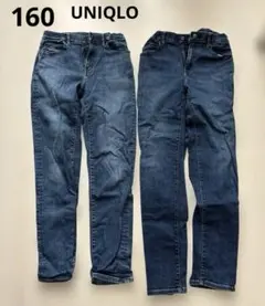 ユニクロ　美品160デニム　ファスナーあり　２枚まとめ売り
