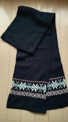ニット マフラー 濃紺 やや厚手 ★ほぼ未使用 美品
