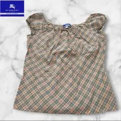 BURBERRY BLUE LABEL チェック柄 フレンチスリーブ リボン