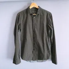 ザラ　ZARA MAN SLIM FIT ダイヤドット柄　長袖シャツ　黒白