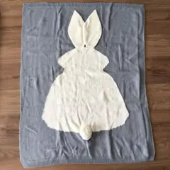 ベビー　ニットブランケット　うさぎ耳＆しっぽ付き　膝掛け　グレー　キッズ
