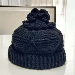 土偶帽子黒　遮光器土偶　ニット帽