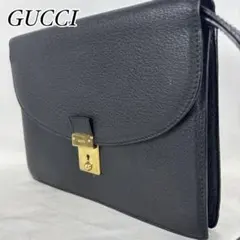 GUCCI グッチ クラッチバッグ ブラック レザー 鍵付き ストラップ収納可