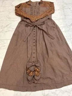 カネコイサオ 三角パッチワーク ピンタック ドット 花柄 茶色