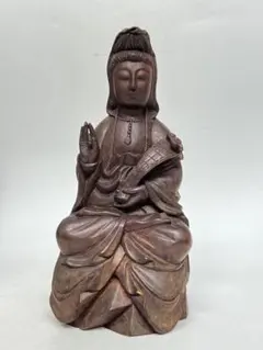 木彫 観音菩薩像 龍 雲台付 仏像 オブジェ - メルカリ