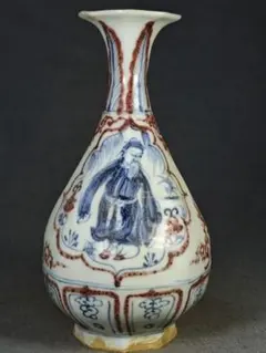 清時代 康熙年製 青花 五口瓶 人物文 多管瓶 陶磁器 古美術品 旧家