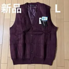 【LIINDBERGH】新品　メンズ毛混中綿入りベスト　バーガンディ　L