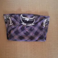 紫とピンクのチェック柄 半袖ワンピース