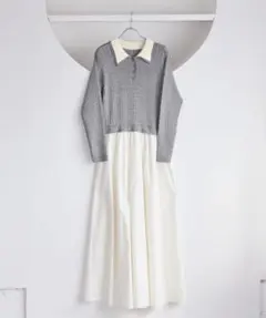 vis ダブルカラーポロニットドッキングワンピース