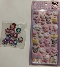 サンリオ　コットン　立体シール キティ　公式おはじきシール　2点セット