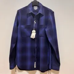 【新品】HOUSTONビエラ オンブレチェック ヘビーネルシャツ 紺×黒Lサイズ