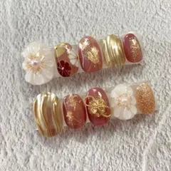 ぷっくりフラワー　ピンク　和柄　うねうね　水引き　花　成人式　卒業式　袴　振袖