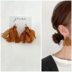 403 テラコッタ フリンジ ピアス　イヤリング　ハンドメイド