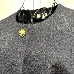 東京ソワール　ジャガードノーカラージャケットスーツ　セットアップ　花柄 L 濃紺