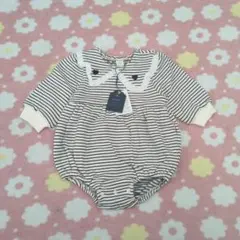 【新品・タグ付き】コトリ 長袖ロンパース ボーダー 裏起毛 80 白黒 秋冬