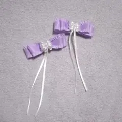 ハンドメイド パープル サテンリボン ヘアピン