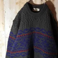 総柄 デザインニット ゆるだぼ ビンテージレトロ メンズ 古着