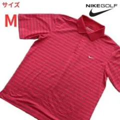 【美品】ナイキゴルフ ポロシャツ M ローズ ボーダー Nike FIT DRY