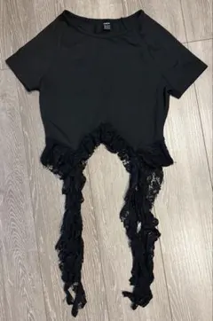 SHEIN 블랙 레이스 장식 반소매 컷소우
