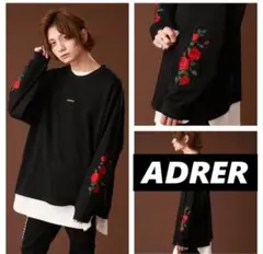 ADRER アドラー◆袖バラ 薔薇刺繍 ビッグシルエット ロングTシャツ M 黒