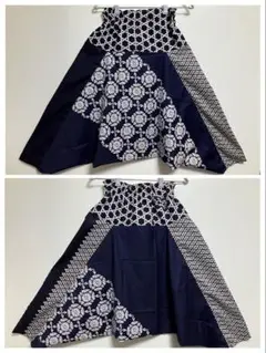 古布風呂敷リメイク　サルエルパンツ　濃紺✖️白　浴衣反物　低身長〜160cm向き