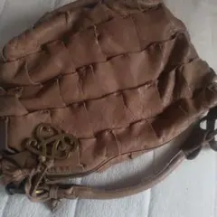 ブラウンレザー編み込みハンドバッグ　zucchero　filato