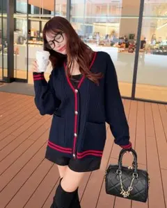 Cherimi ラインケーブルカーディガン