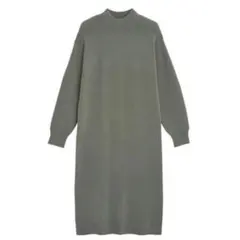 スウェットライクハイネックニットワンピース 長袖　オリーブ　グリーン　S GU