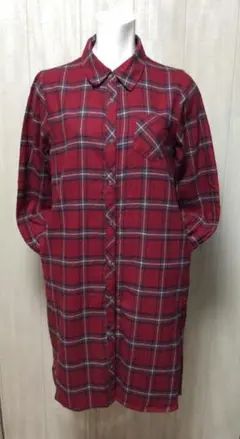 綺麗 ショコラフィネローブ チェック シャツ ワンピース M レッド