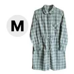 5.チェック柄 シャツワンピース　シャツ　長め　M