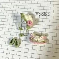 バラのお花お洋服38 耳穴あり短めひもボンネット　その他