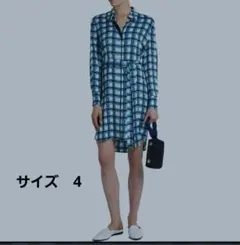 DIANE von FURSTENBERG シルクワンピース　チェック柄 青×白