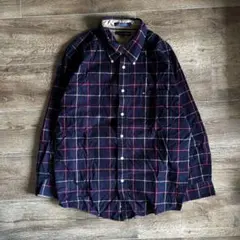 TOMMY HILFIGER チェック柄 コーデュロイシャツネイビー 古着