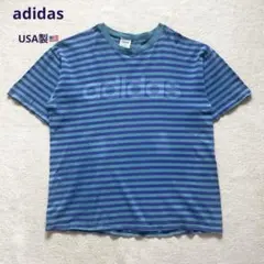 adidas ボーダー　Tシャツ　USA製 90s アディダス　万国旗タグのサムネイル