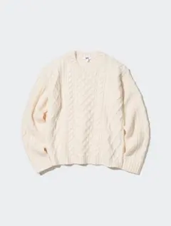 ケーブルクルーネックセーター オフホワイト XL
