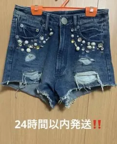 デニムショートパンツ レディース ダメージデニム ハイウエスト Mサイズ