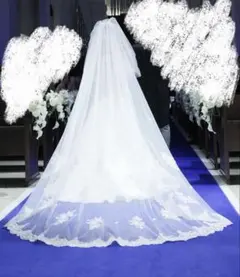 オフホワイト レース刺繍 ウェディングベール 380cm