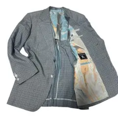 バーバリーズ　テーラードジャケット　ギンガムチェック　シアサッカー　シルク　XL