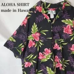 ハワイ製　TWO PALMS アロハシャツ 花柄 Lサイズ　ボタニカルのサムネイル